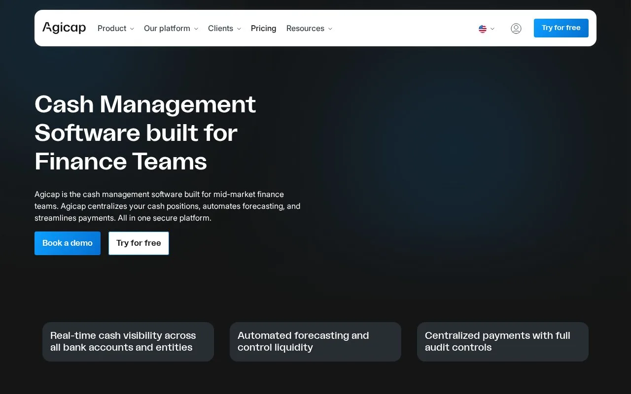 Screenshot of the Agicap homepage