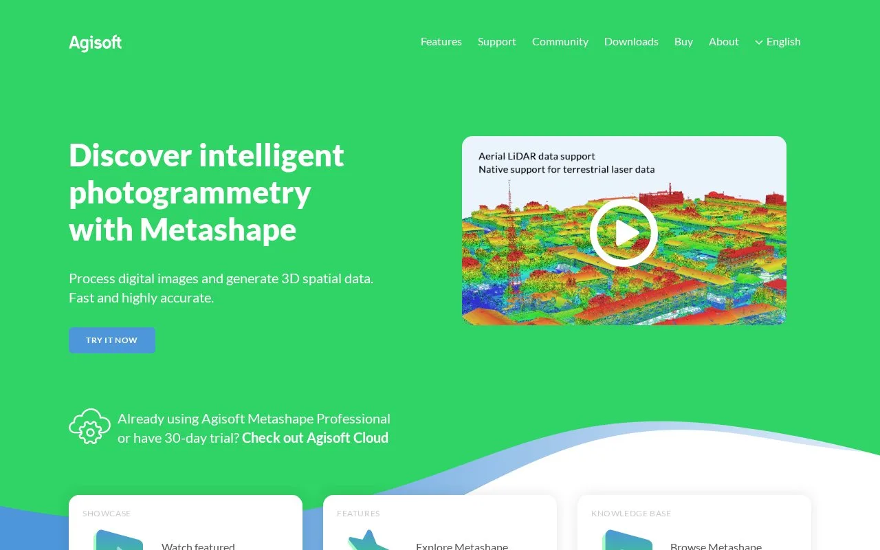 Screenshot of the Agisoft Metashape homepage
