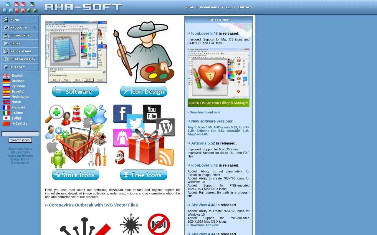 Screenshot of the Aha-Soft homepage