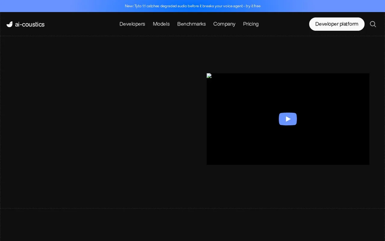 Screenshot of the ai-coustics homepage