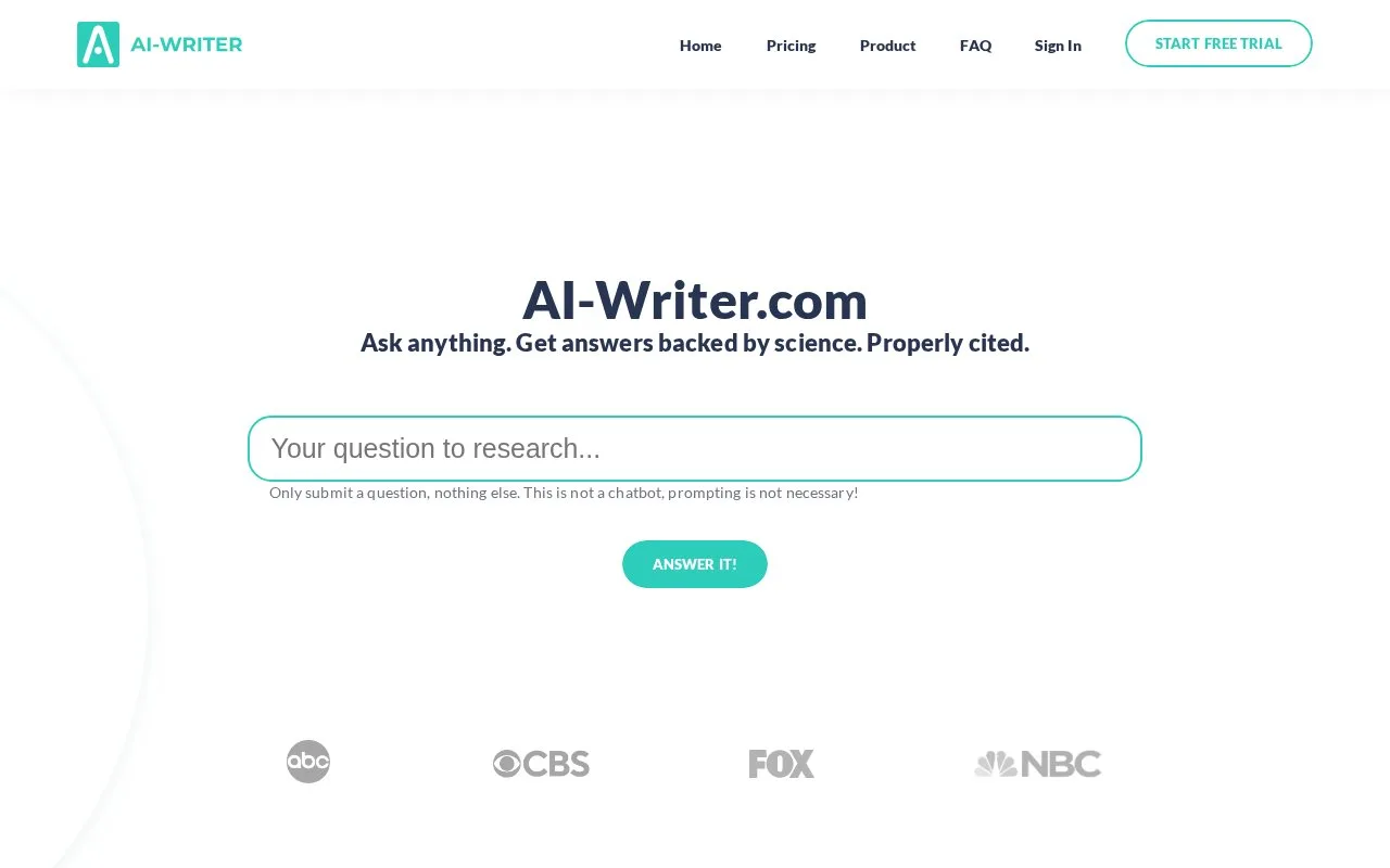 Screenshot of the AI-Writer.com homepage