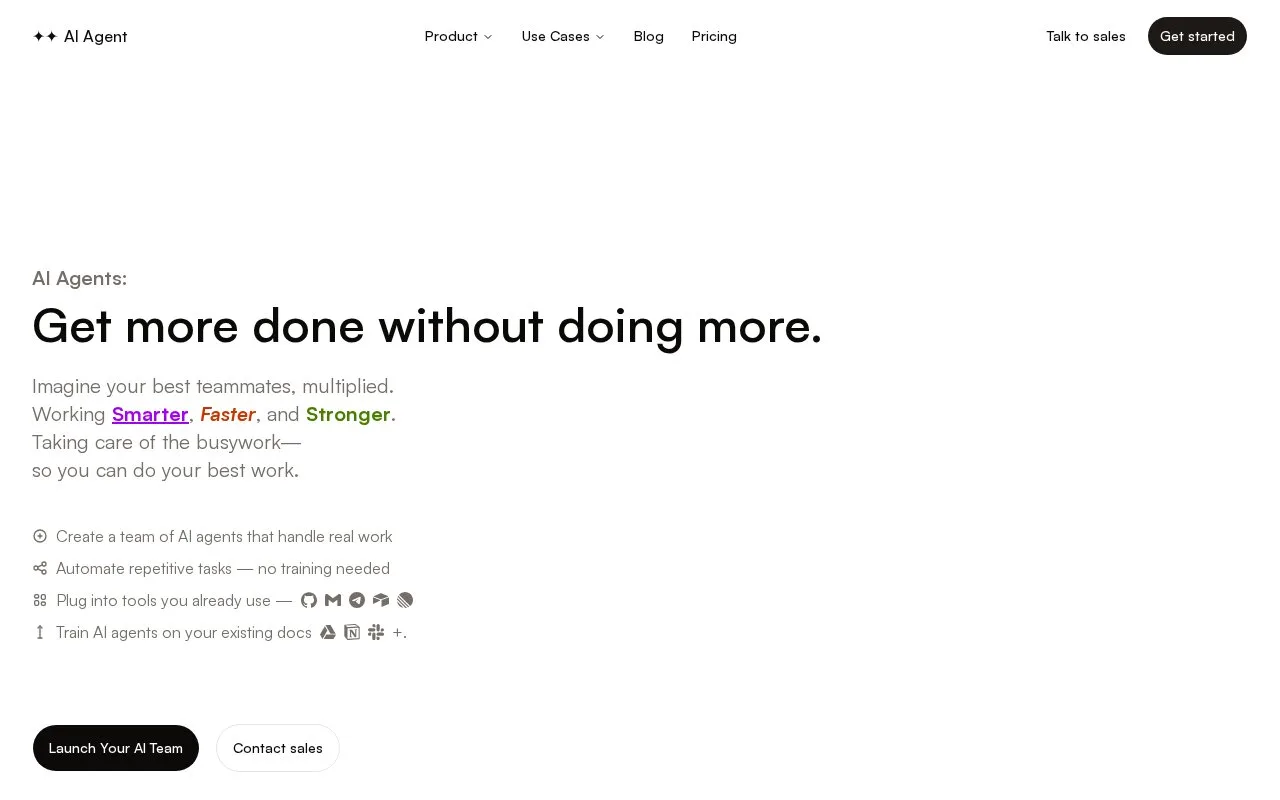 Screenshot of the AI Agent homepage
