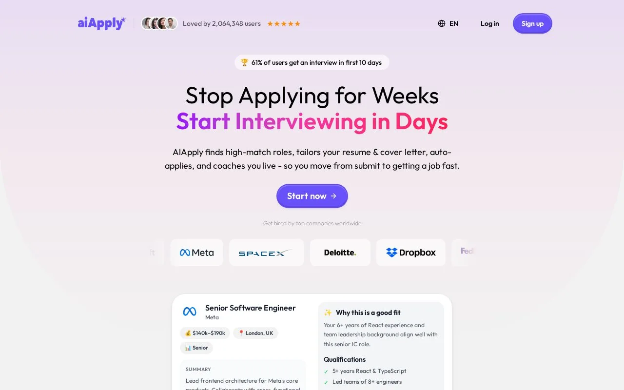 Screenshot of the AIApply homepage