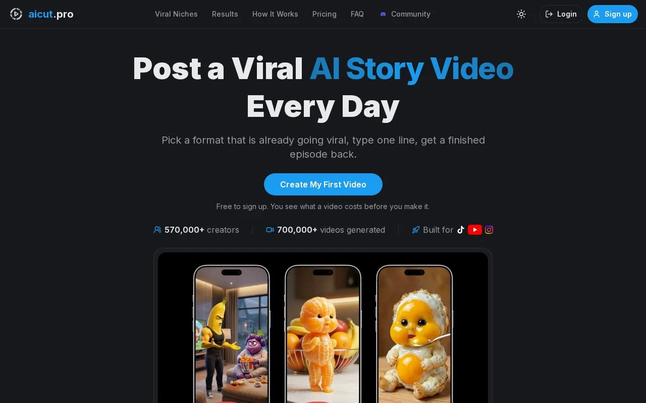 Screenshot of the Aicut homepage