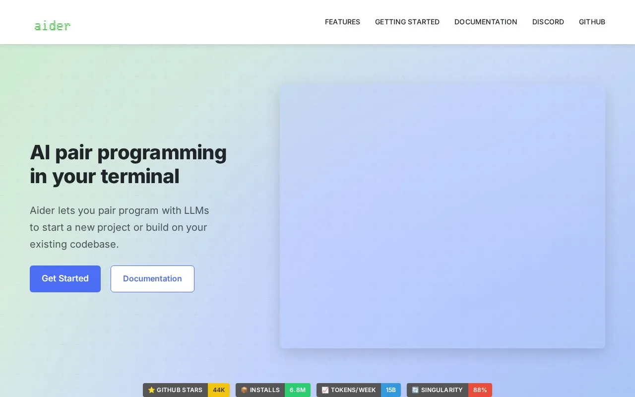 Screenshot of the Aider homepage