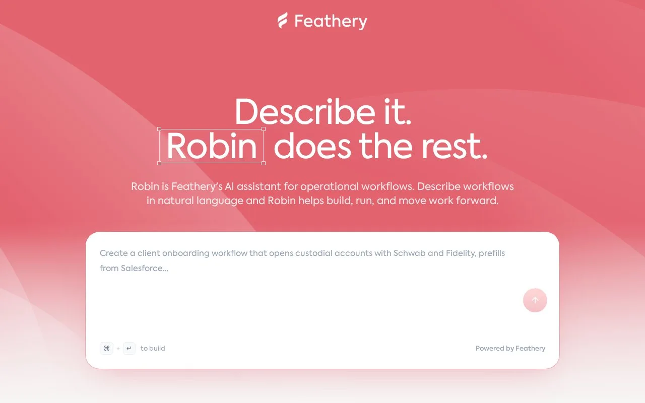 Screenshot of the Robin homepage