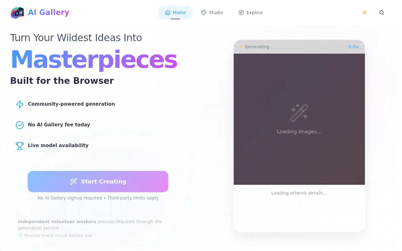 Screenshot of the AI Gallery homepage