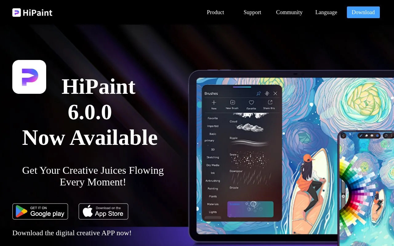 Screenshot of the HiPaint homepage