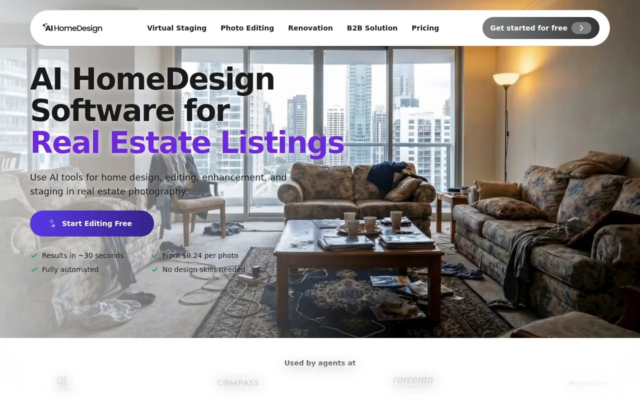 Screenshot of the AI HomeDesign homepage
