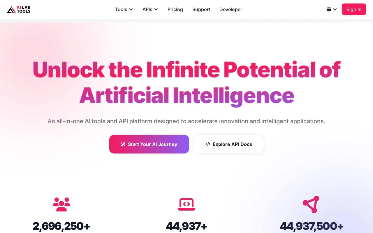 Screenshot of the AILabTools homepage