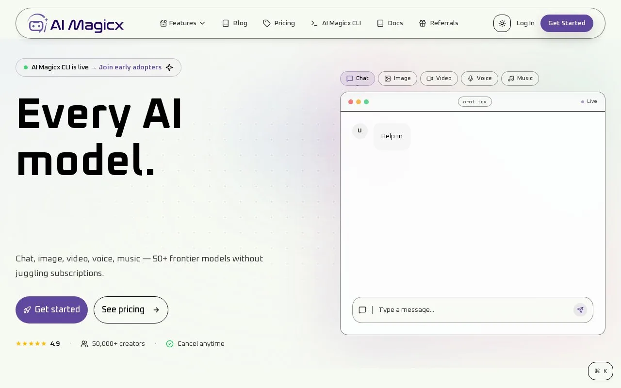 Screenshot of the AI Magicx homepage