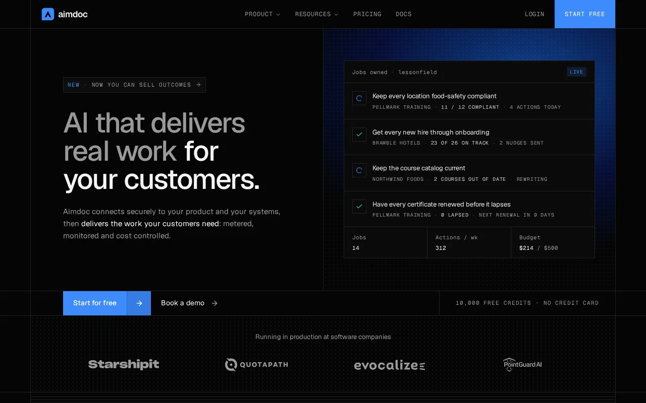 Screenshot of the Aimdoc homepage