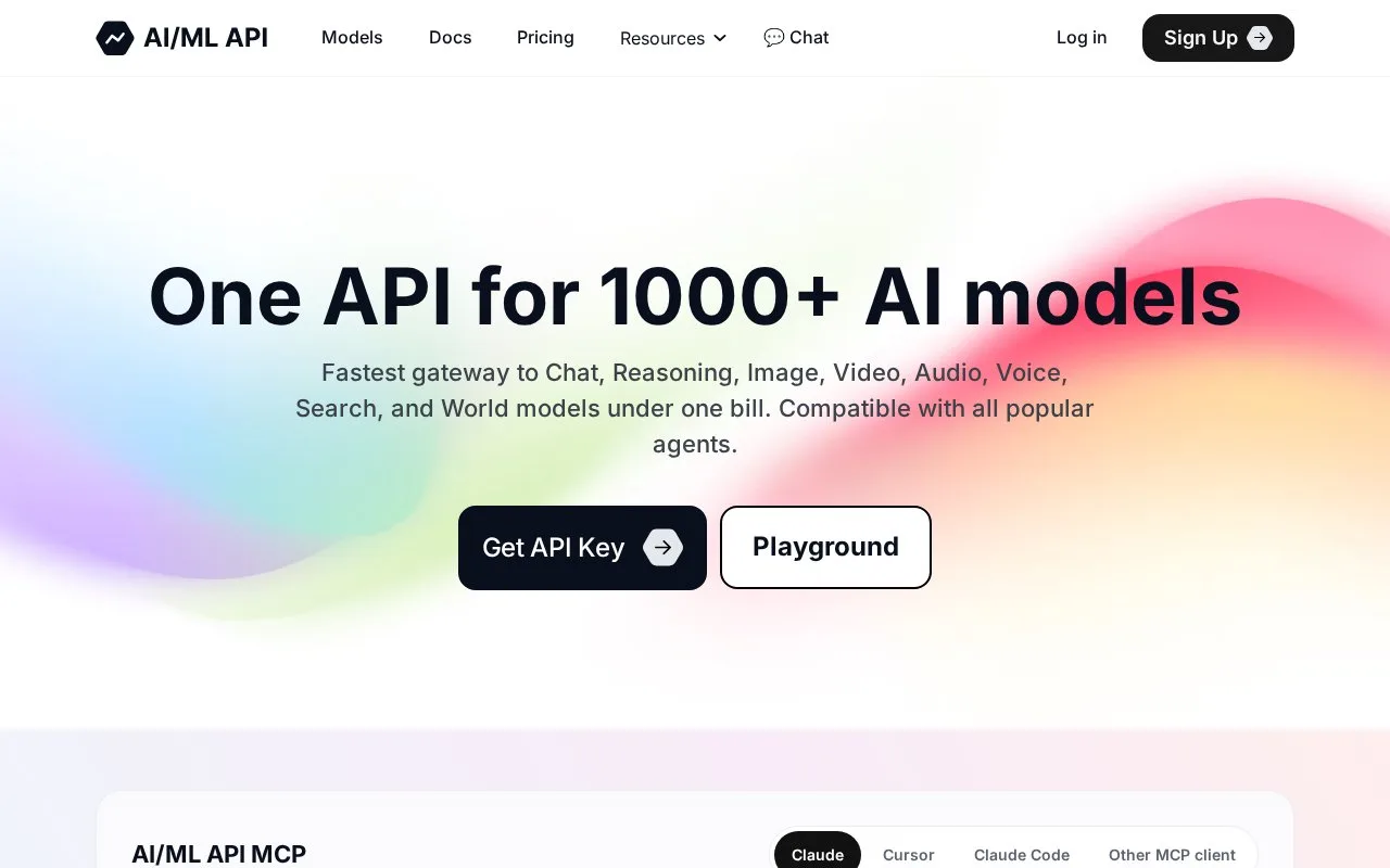 Screenshot of the AI/ML API homepage