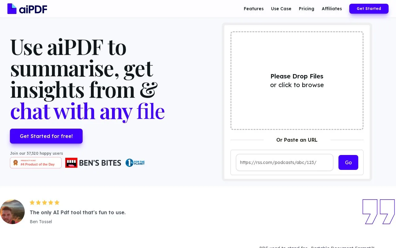Screenshot of the aiPDF homepage