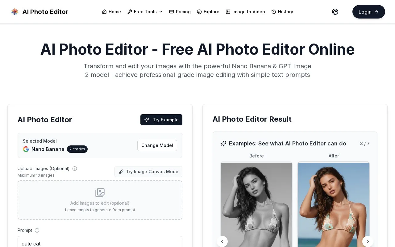Screenshot of the AI Photo Editor homepage
