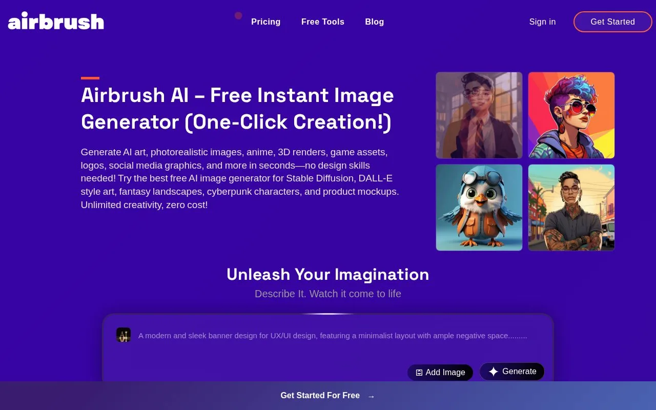 Screenshot of the Airbrush homepage