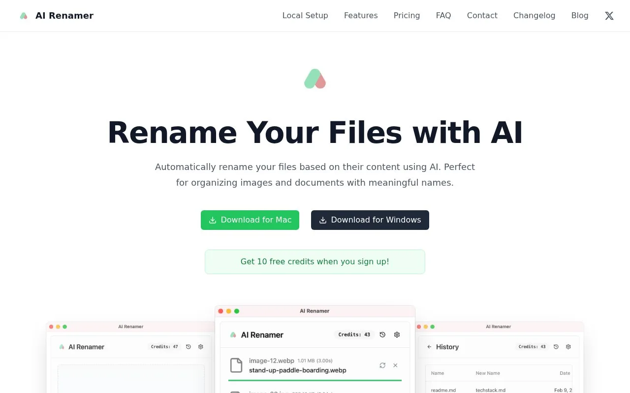Screenshot of the AI Renamer homepage