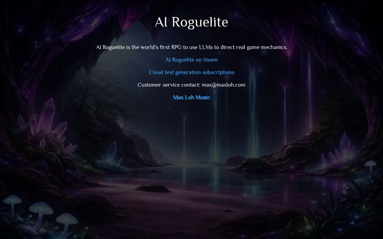 Screenshot of the AI Roguelite homepage