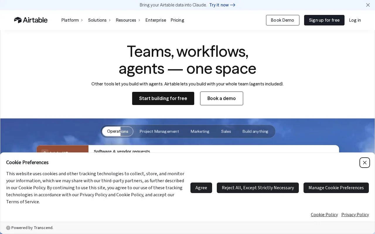 Screenshot of the Airtable homepage