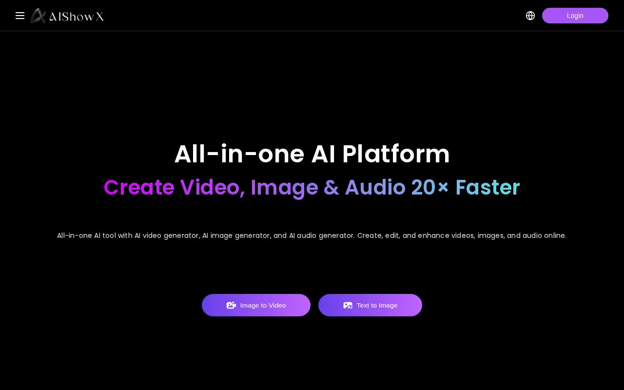 Screenshot of the AIShowX homepage