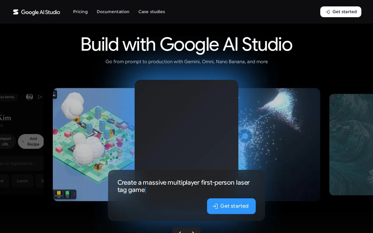 Screenshot of the Google AI Studio homepage