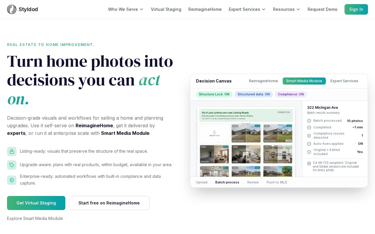 Screenshot of the Styldod homepage