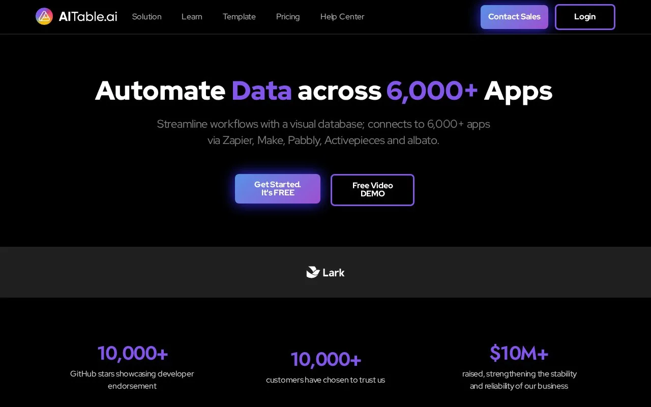 Screenshot of the AITable.ai homepage