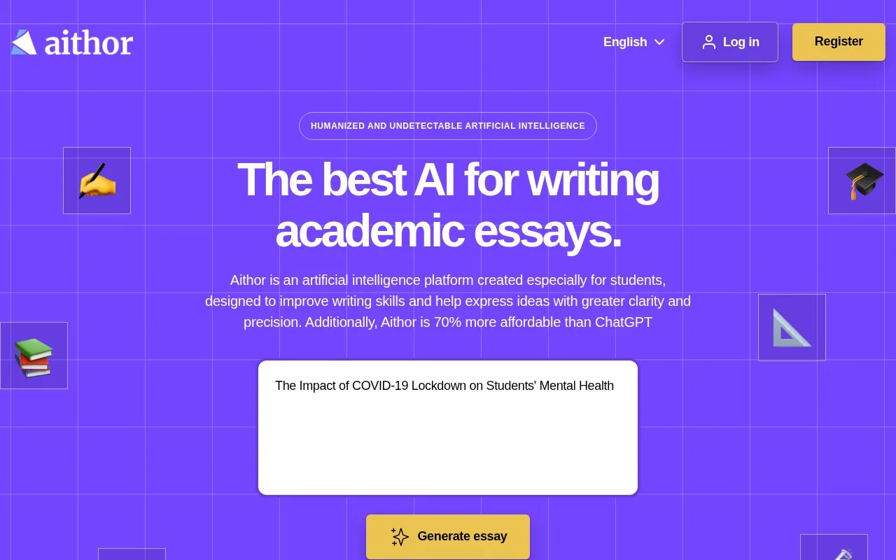 Screenshot of the Aithor homepage