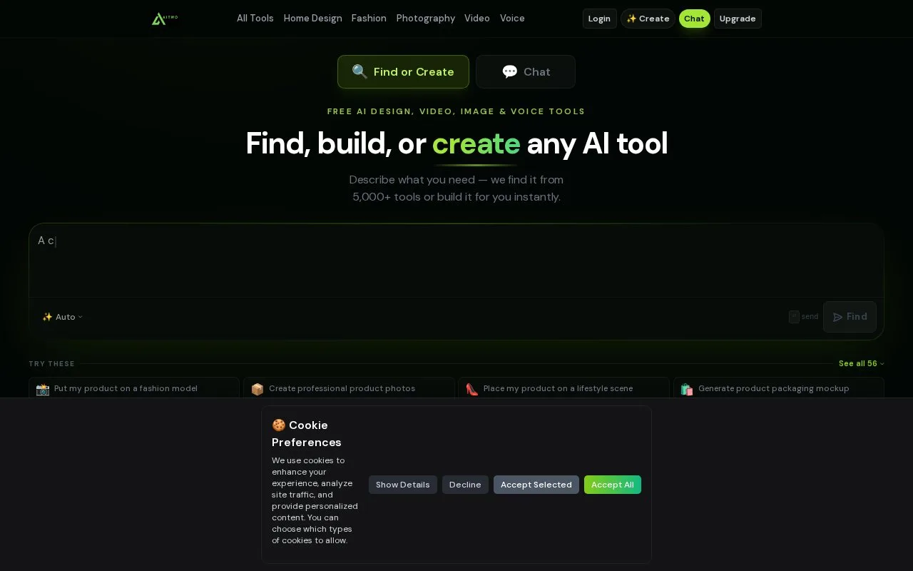 Screenshot of the AI Two homepage