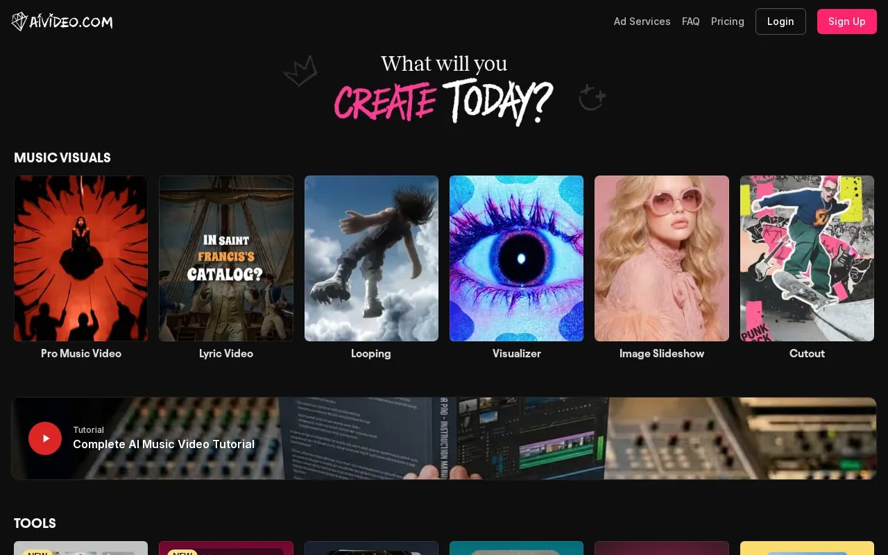 Screenshot of the AIVideo homepage
