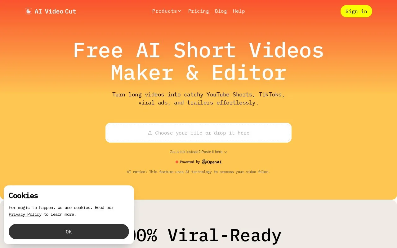 Screenshot of the AI Video Cut homepage