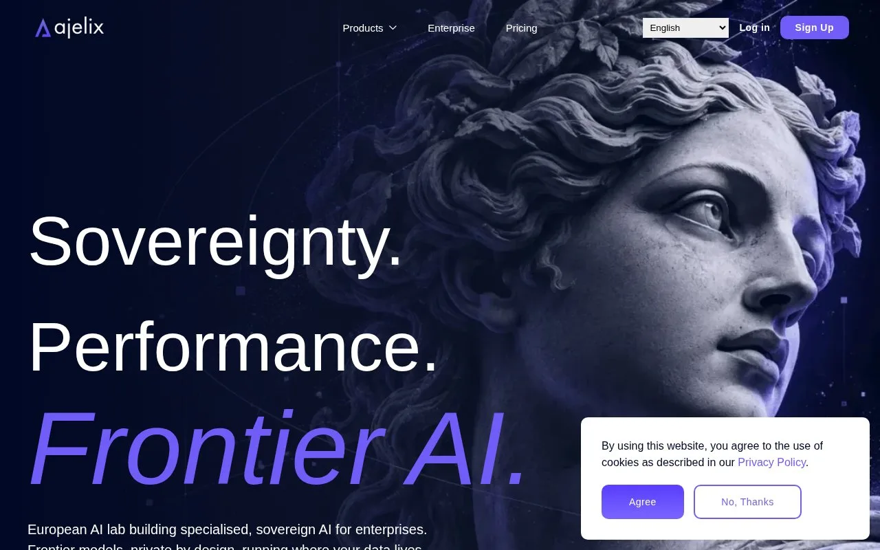 Screenshot of the Ajelix homepage
