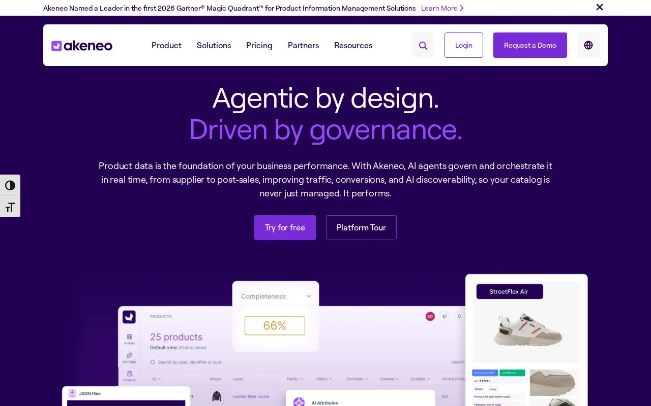 Screenshot of the Akeneo homepage
