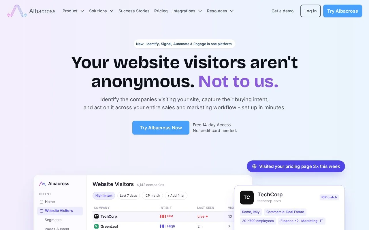 Screenshot of the Albacross homepage