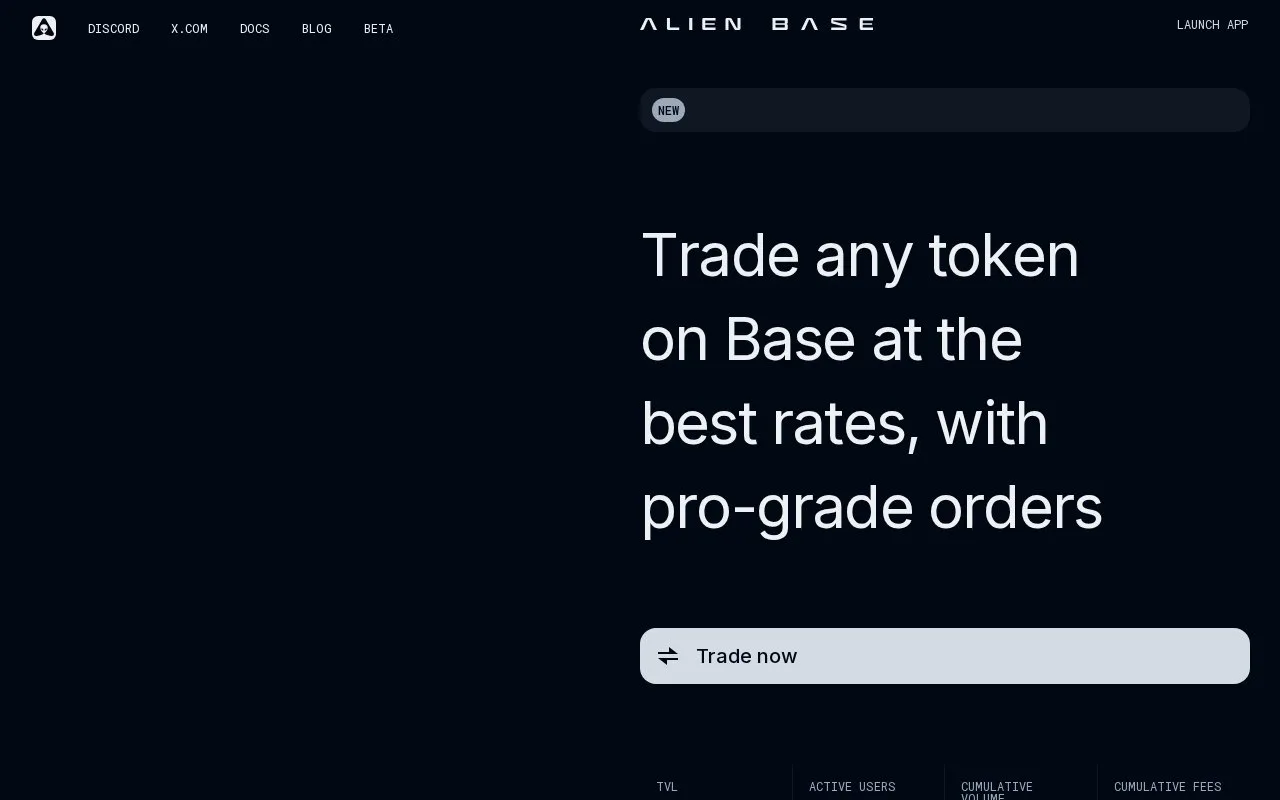 Screenshot of the Alien Base homepage