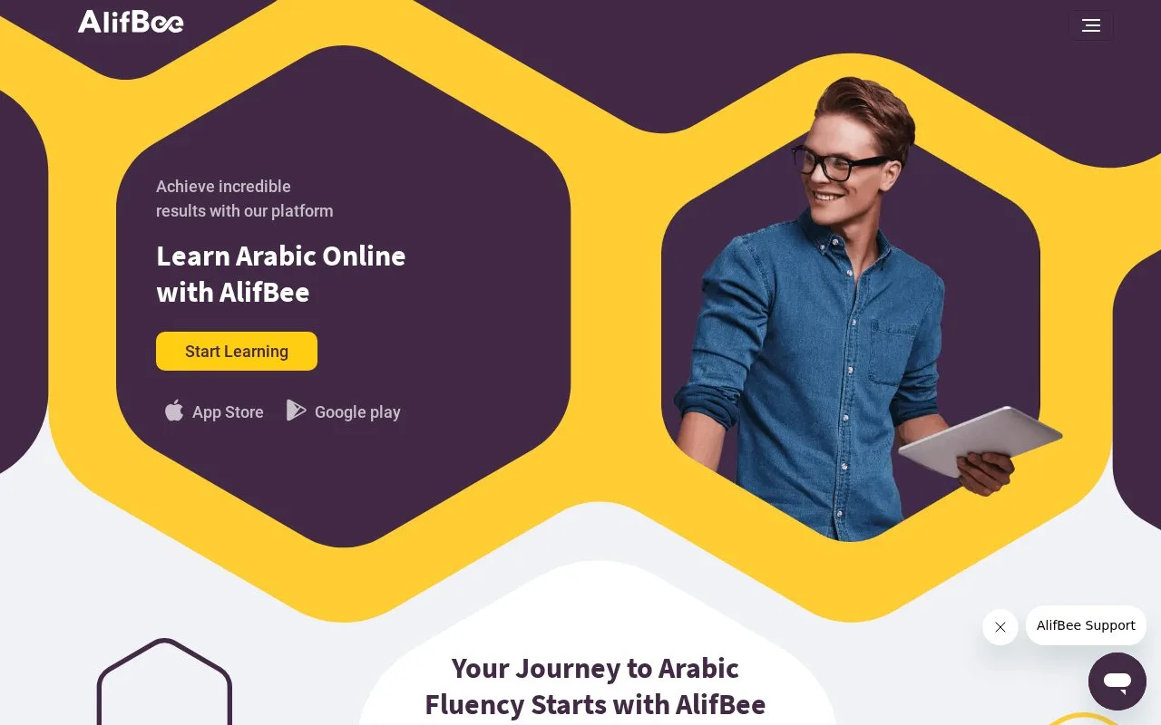 Screenshot of the AlifBee homepage
