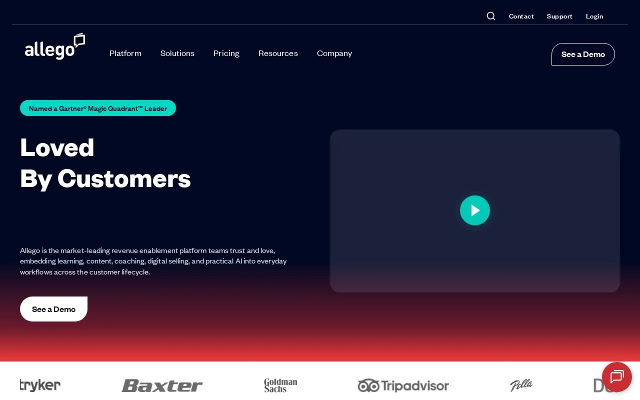 Screenshot of the Allego homepage
