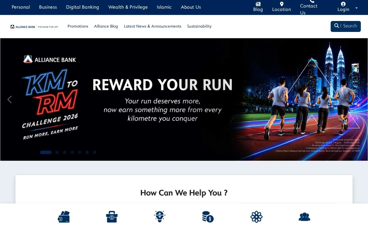 Screenshot of the Alliance Bank Malaysia homepage