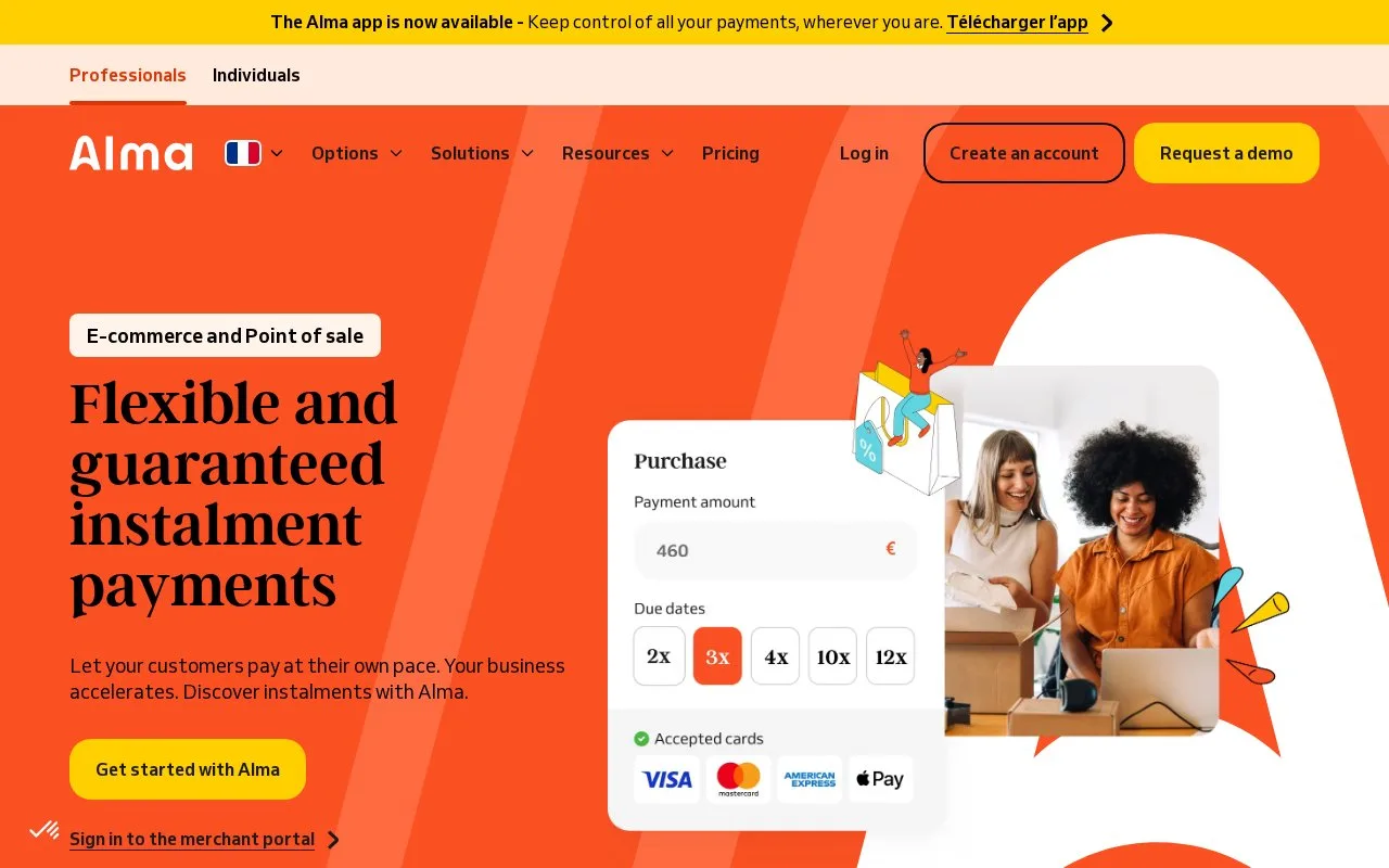 Screenshot of the Alma homepage
