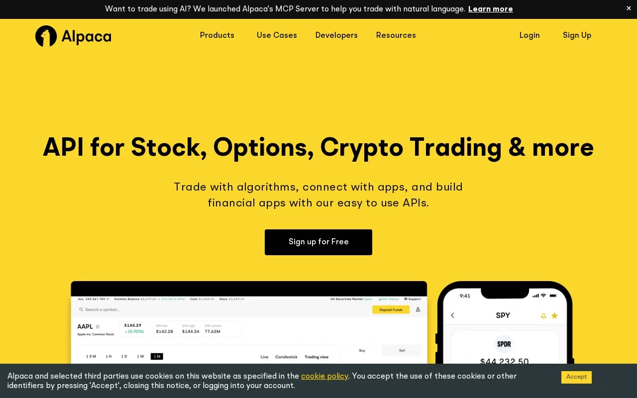 Screenshot of the Alpaca homepage