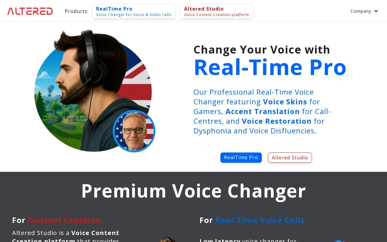 Screenshot of the Altered Studio homepage