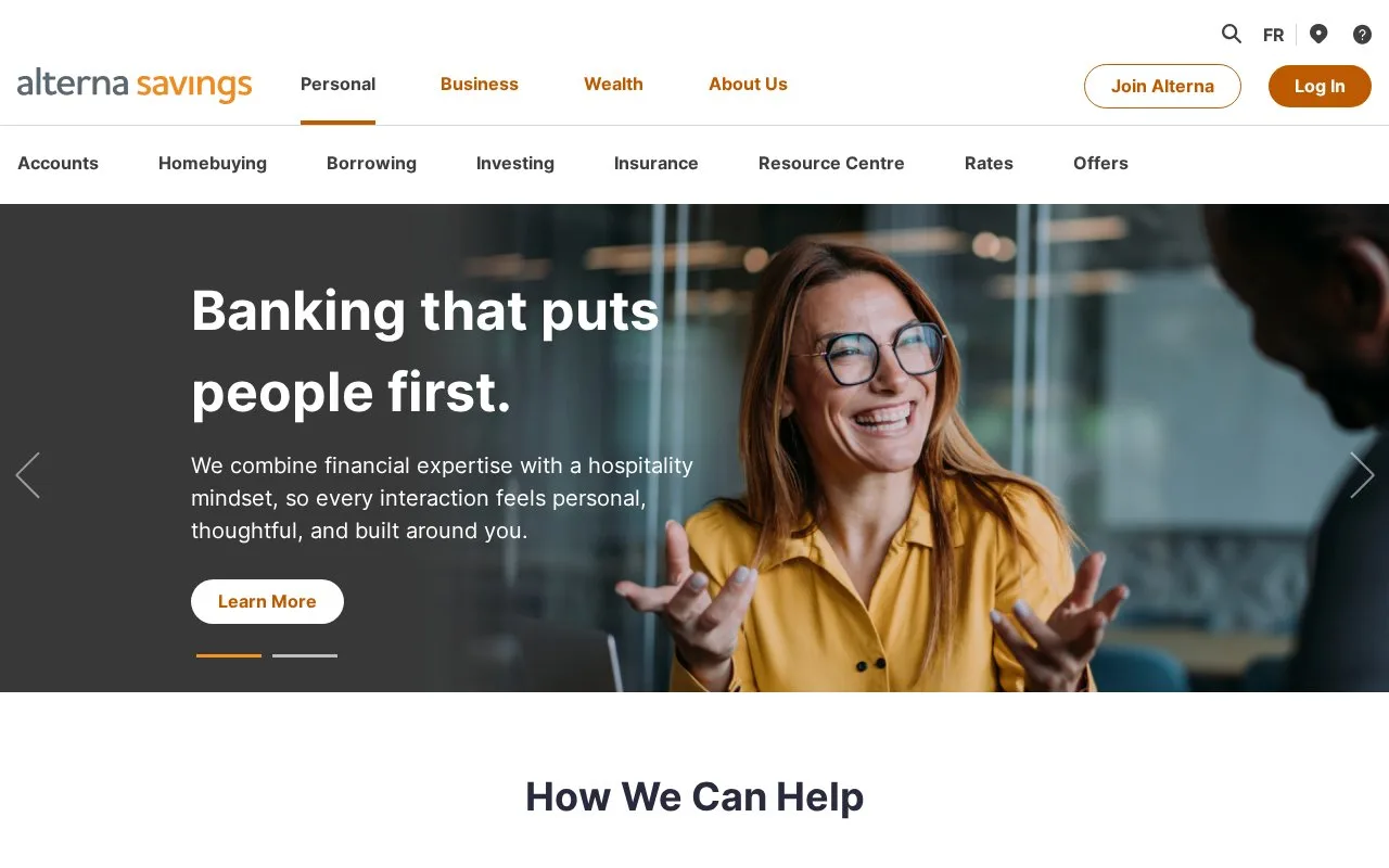 Screenshot of the Alterna Savings homepage
