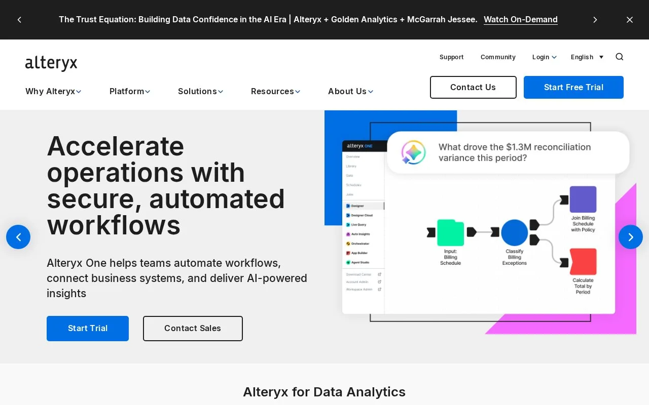 Screenshot of the Alteryx One homepage