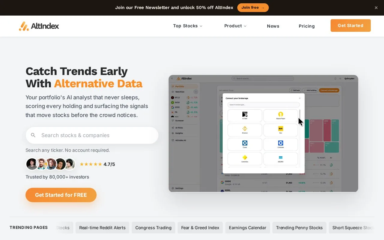 Screenshot of the AltIndex homepage