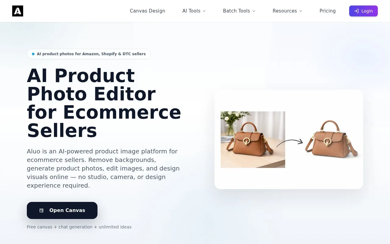 Screenshot of the Aluo homepage