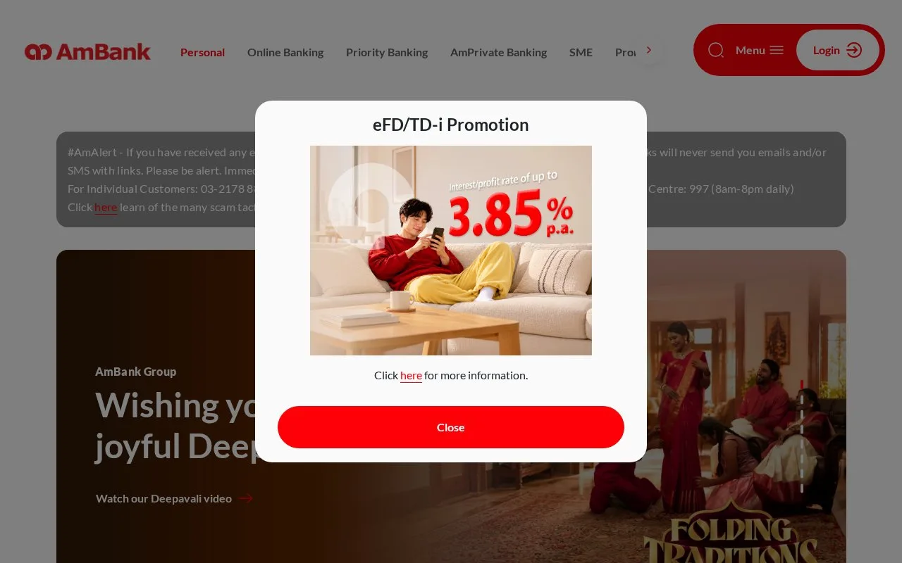 Screenshot of the AmBank homepage