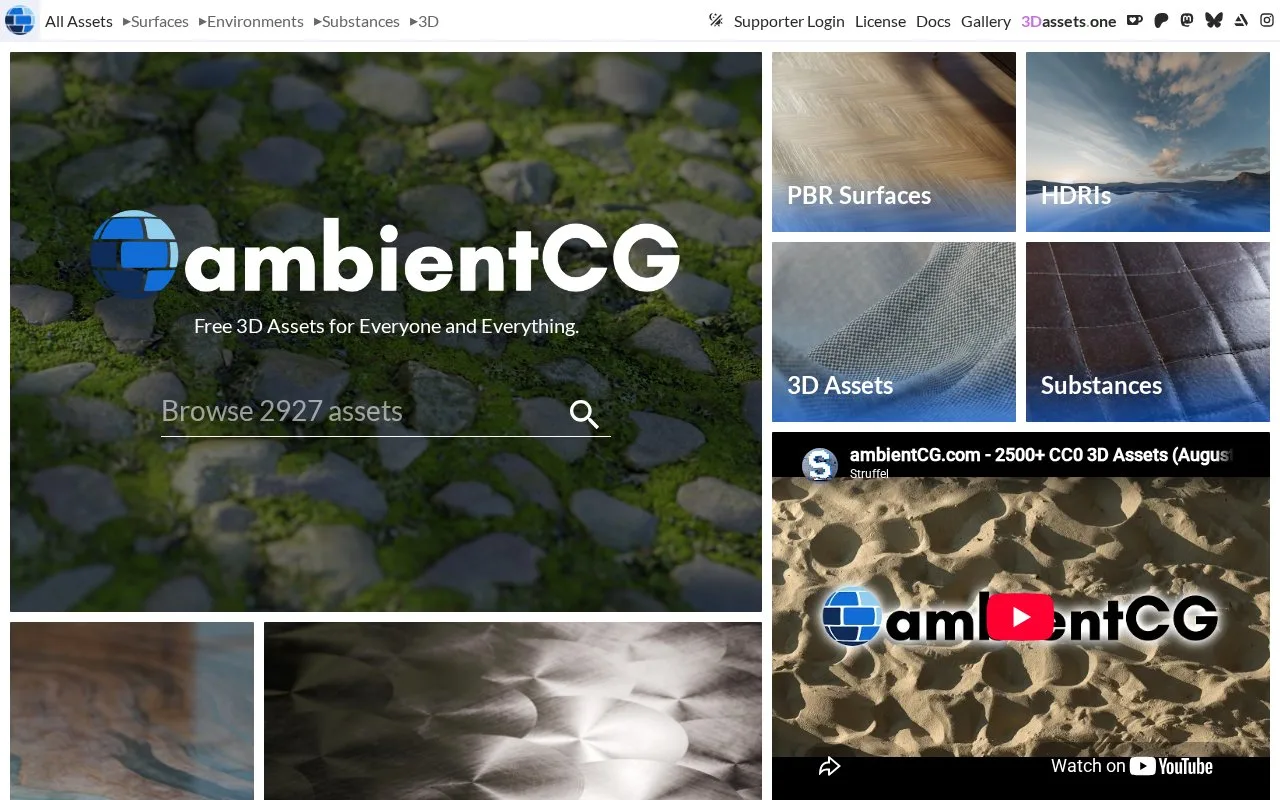 Screenshot of the ambientCG homepage