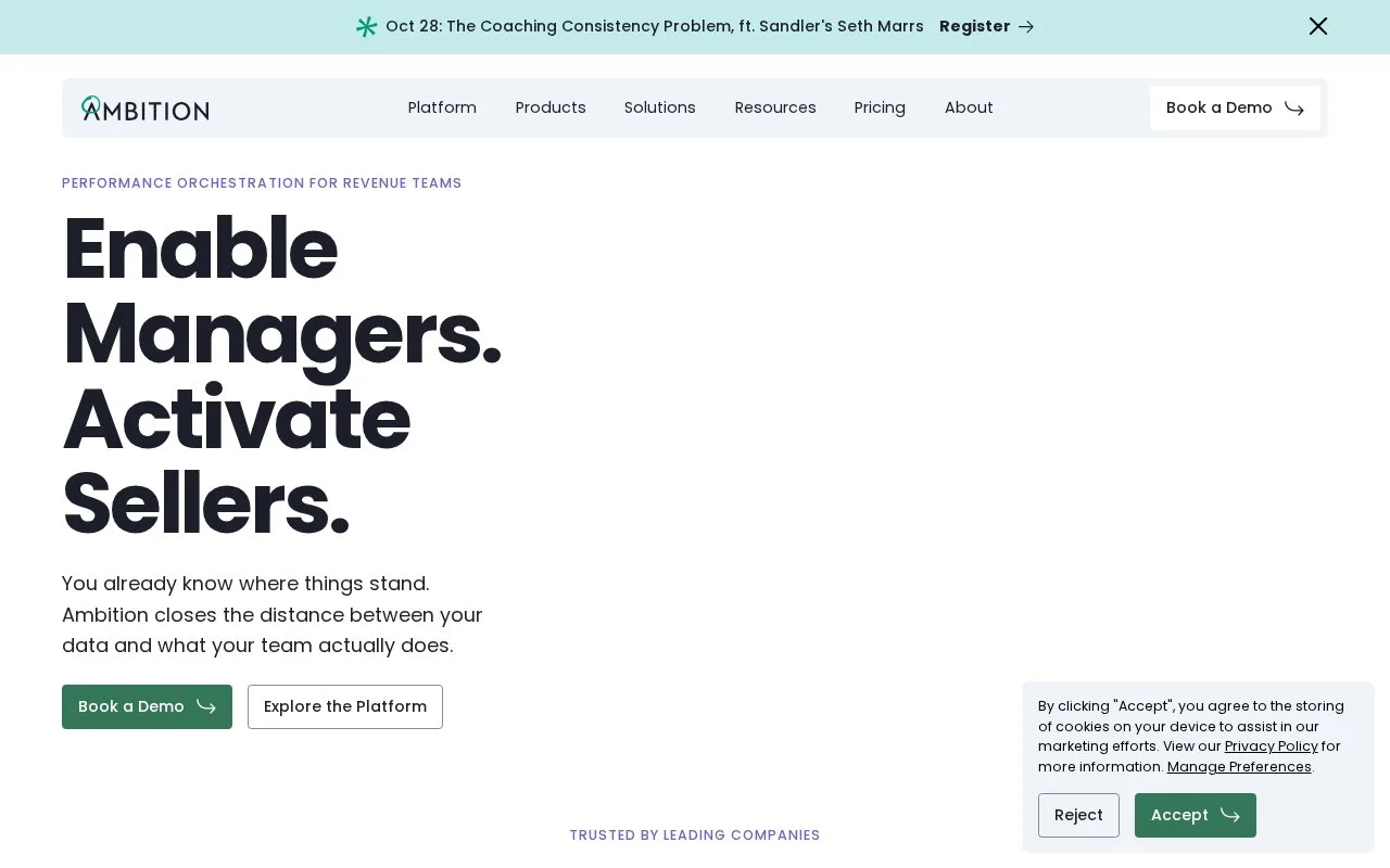 Screenshot of the Ambition homepage