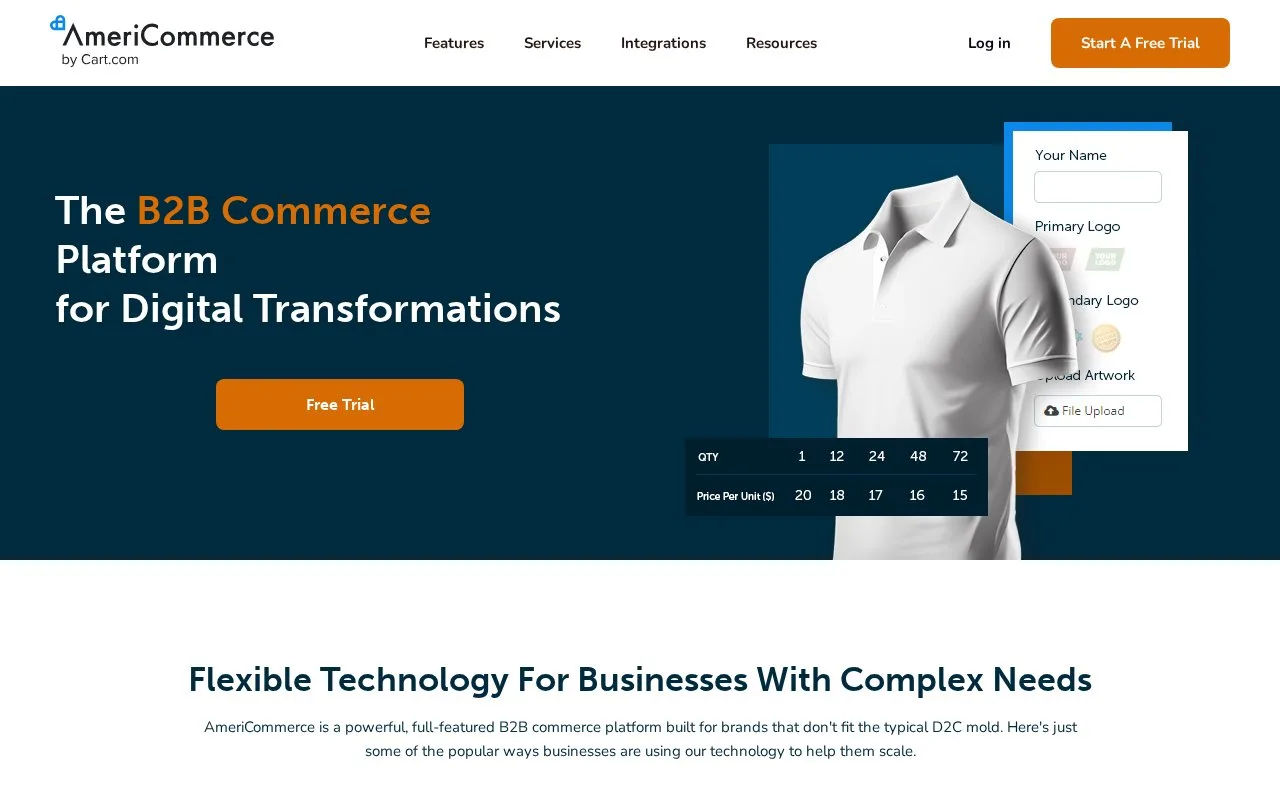 Screenshot of the AmeriCommerce homepage