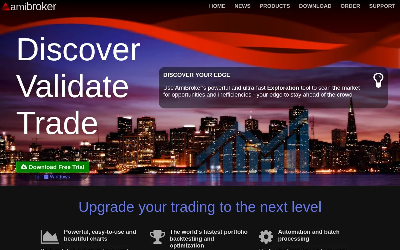 Screenshot of the AmiBroker homepage